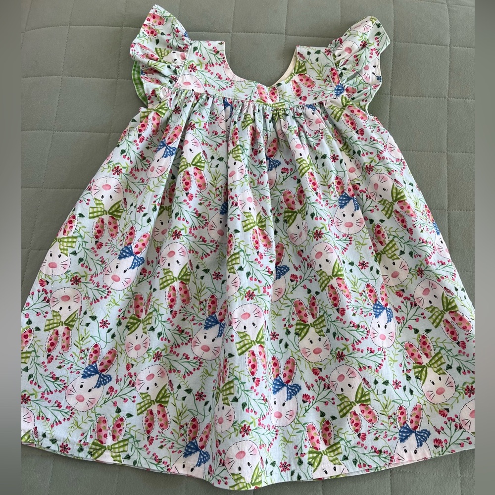 Ella + Lainie Gingham Floral Bunny Easter Dress Plus Green Gingham Bloomers